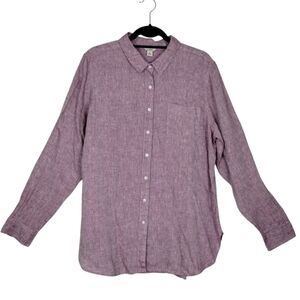 LL Bean 100% Linen Women's Pink Size XL Button Down Blouse Shirt Beach Cover Up